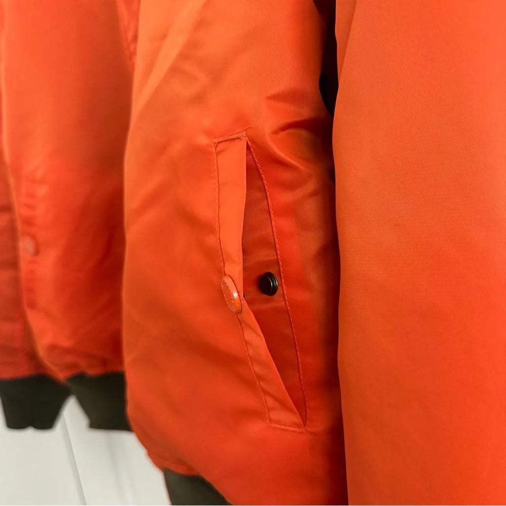 Lindafinegold ALF Reversible Olive Green and Orange Bomber Jacket Size: L